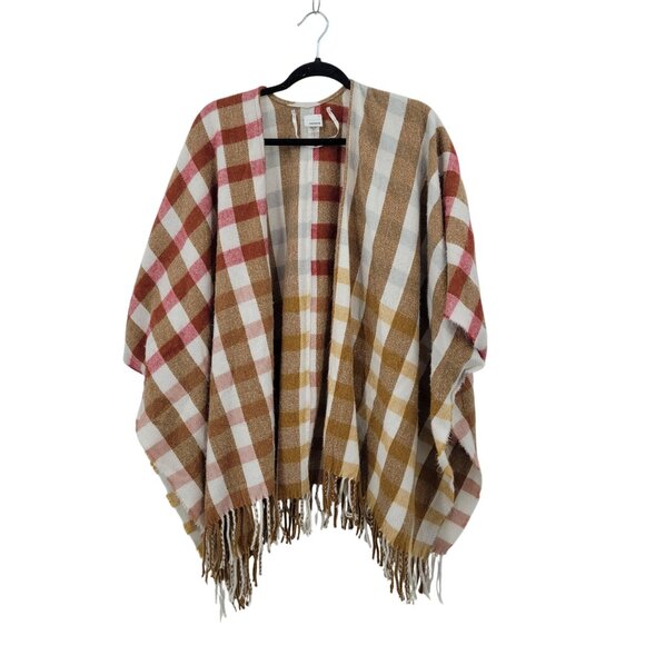 Sonoma Picnic Plaid Boho Blanket Shawl Wrap Poncho Tassel Fringe Warm Tones - Picture 9 of 9